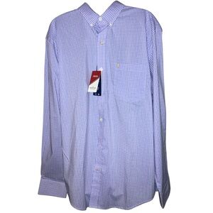 IZOD Non Iron Stretch Button Down Long Sleeve Blue and Pink Gingham Shirt M- NWT